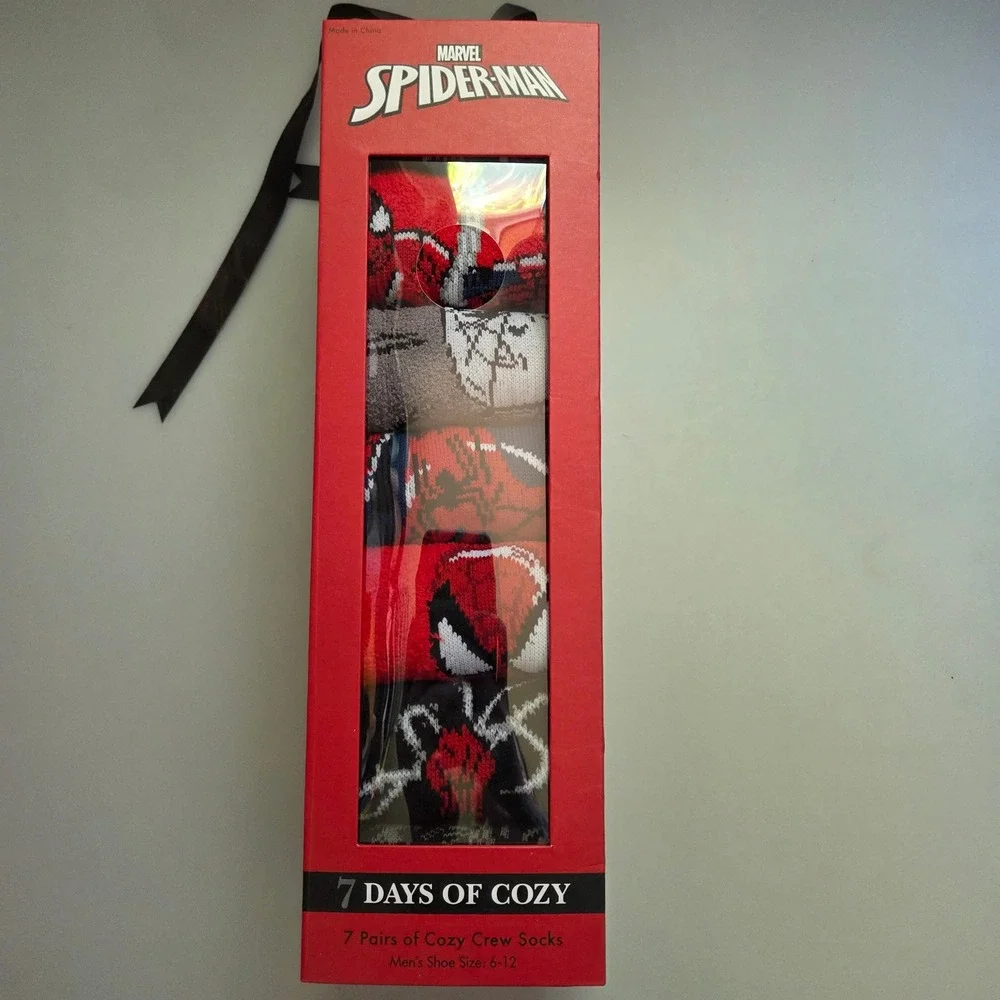 Marvel‎ Spider-Man 7 Days of Cozy Men's Crew Socks 7 Pair Gift Set Size 6-12 NEW